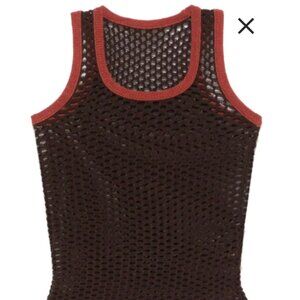 ISA BOULDER Brown Crochet Fishnet Tank Top XS